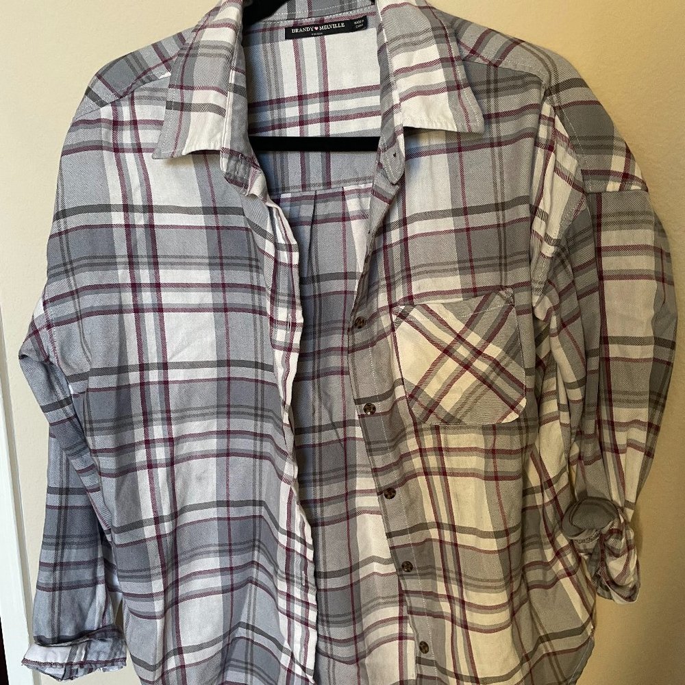 Brandy Melville Grey Striped Flannel